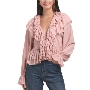 Torn By Ronny Kobo Blush Rhea Soraya Ruffle Blouse Size Large NEW NWT